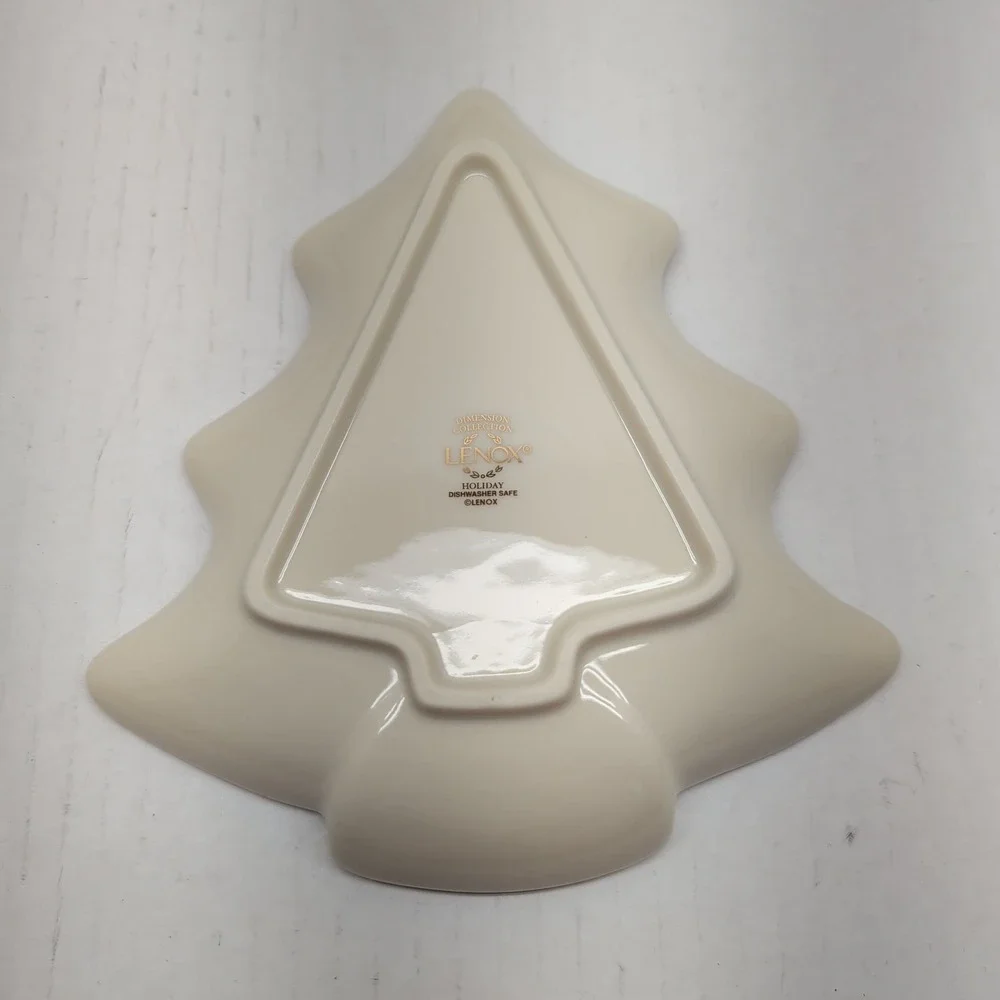 Lenox Holiday Tree Candy Dish Ivory Bone China Holly Berry Gold Trim Christmas